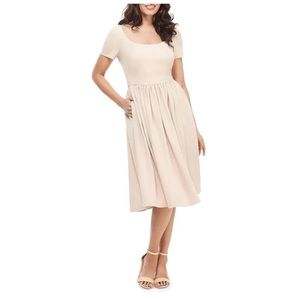 Gal Meets Glam Annie Scoop Neck Short Sleeve Crepe Fit and Flare Dress in Milk